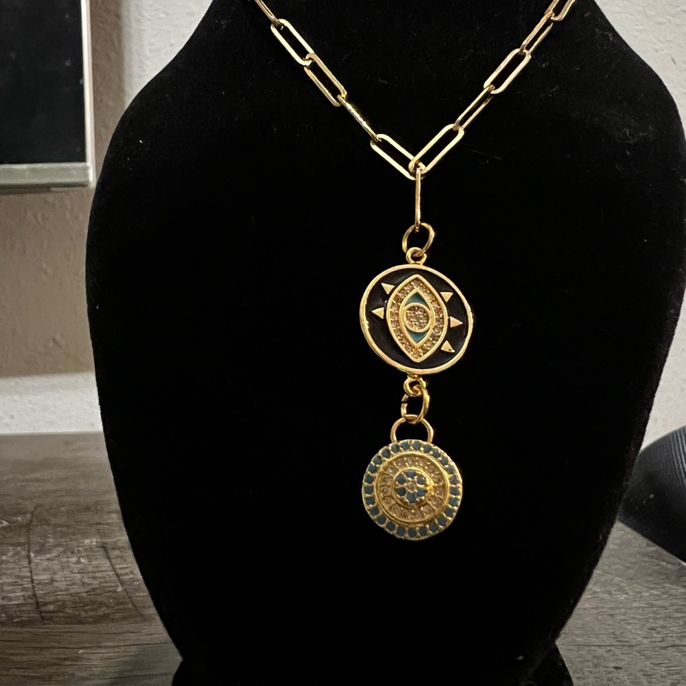 Gold and Green Pendant Necklace